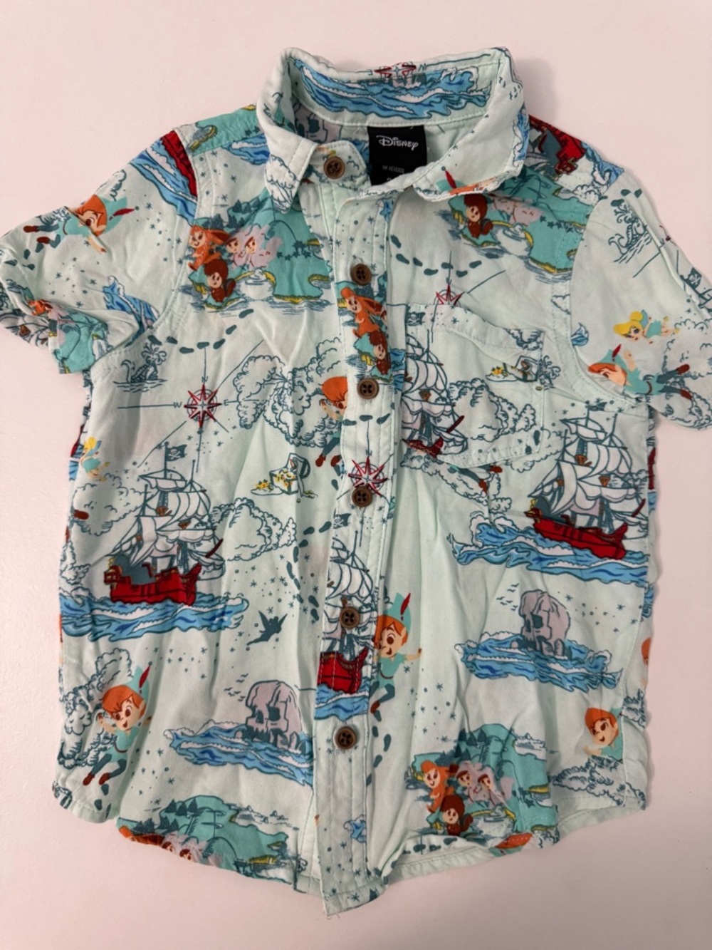 Disney Mint Green Peter Pan & Pirate Ship Short-Sleeve Button-Down Shirt